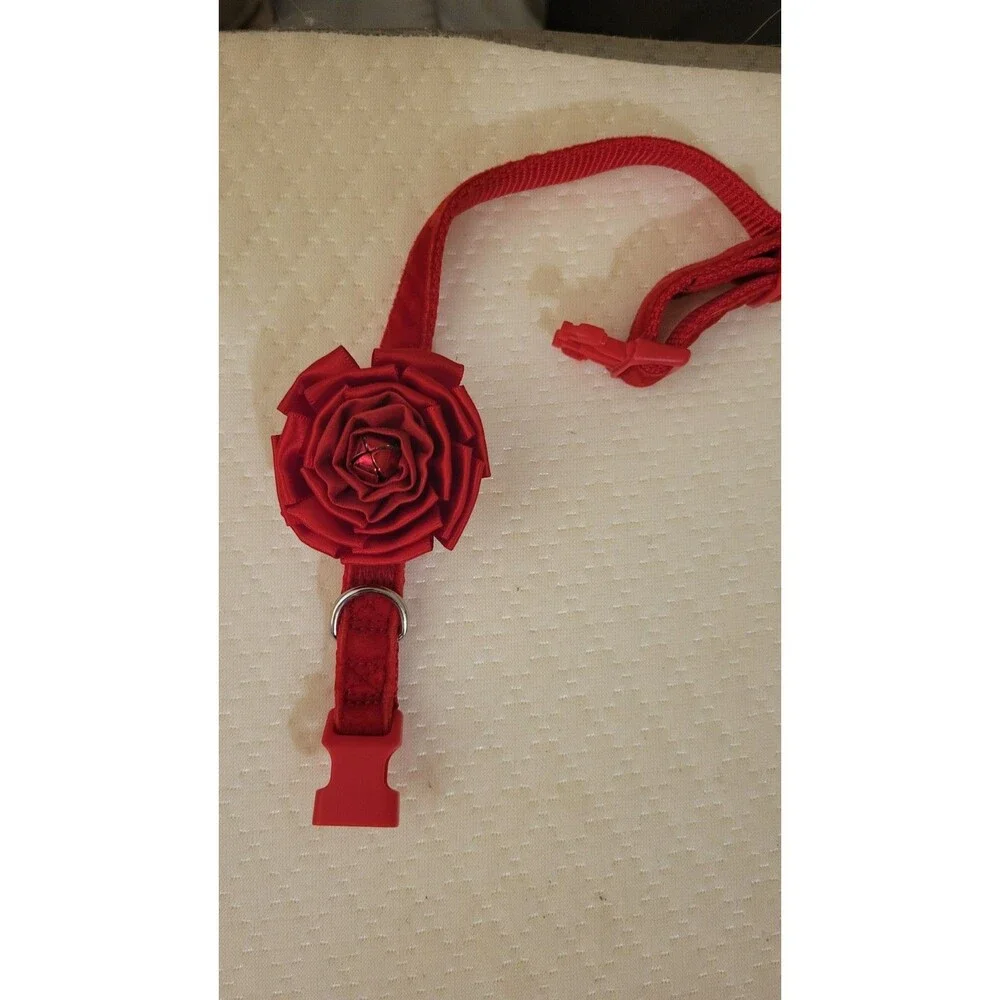 Red Rose Flower Adjustable Dog Collar with Bell Small Pet Puppy Cat Collar